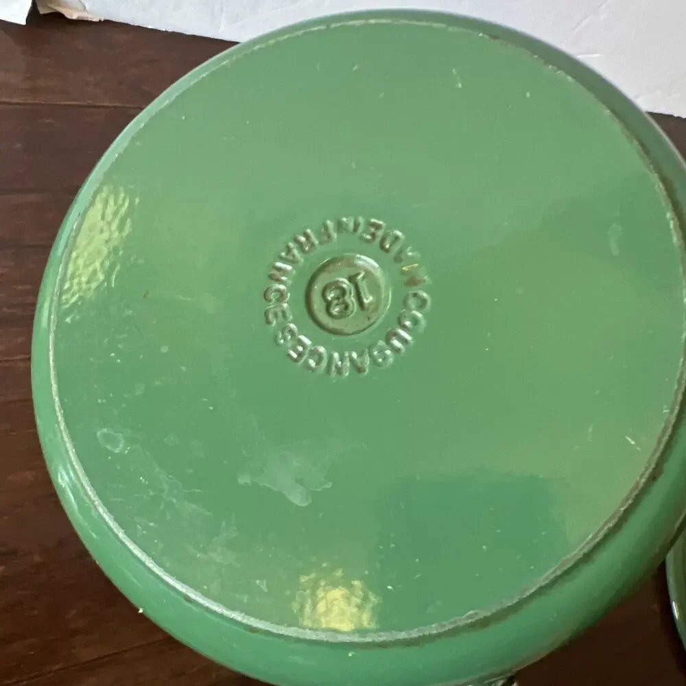 VTG Cousances Le Creuset Green Cast Iron 22 & 18 Set Dutch Oven 3.5 & 1.75 Qt